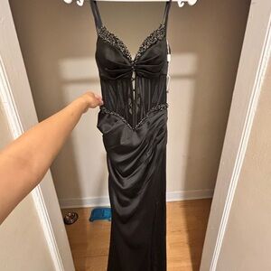 Sophisticated Black Beaded Prom Dress
